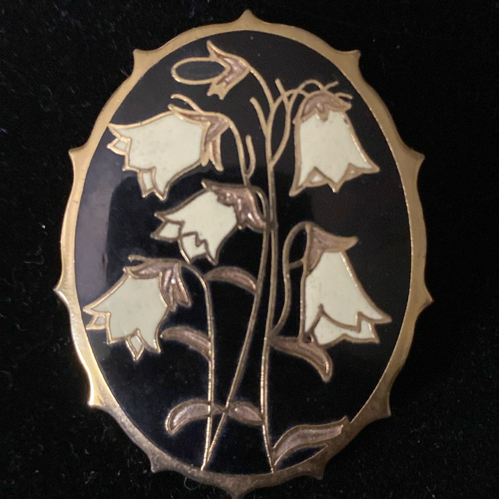 Vintage Signed Fish and Crown Cloisonne Brooch